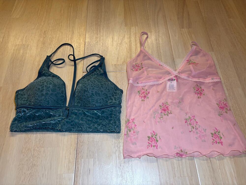 Bundle 2 Tops VS PINK Velvet Bralette Old Navy Sheer Mesh Floral Cami coquette